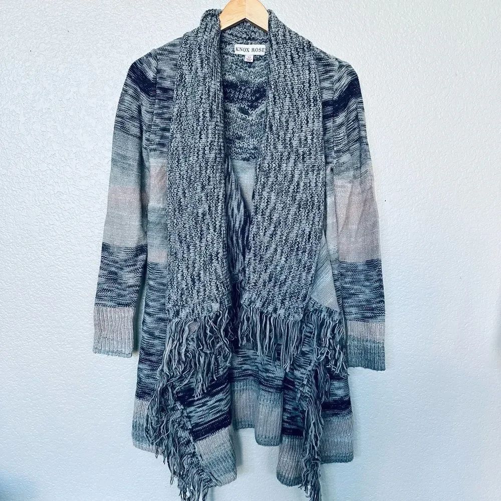 Knox Rose Boho Fringe Knit Cardigan Shrug Sweater XS